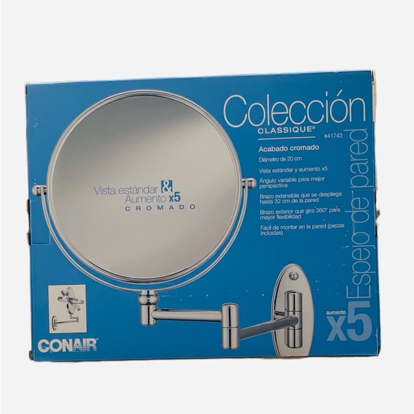 Conair 8" Chrome Wall Mirror 5X Mag Swivel Arm Make Up Open Box - Picture 11 of 13